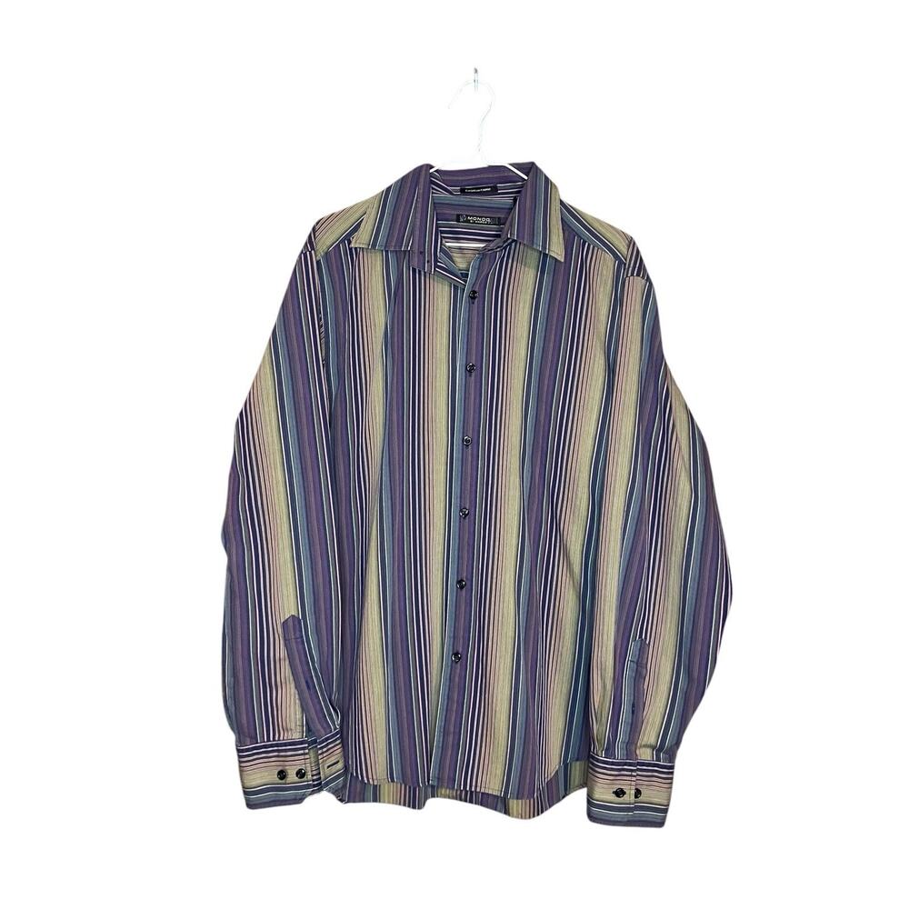 Vintage Striped Long Sleeve Button Up Shirt XL Mondo Di Marco 100% Cotton 90s